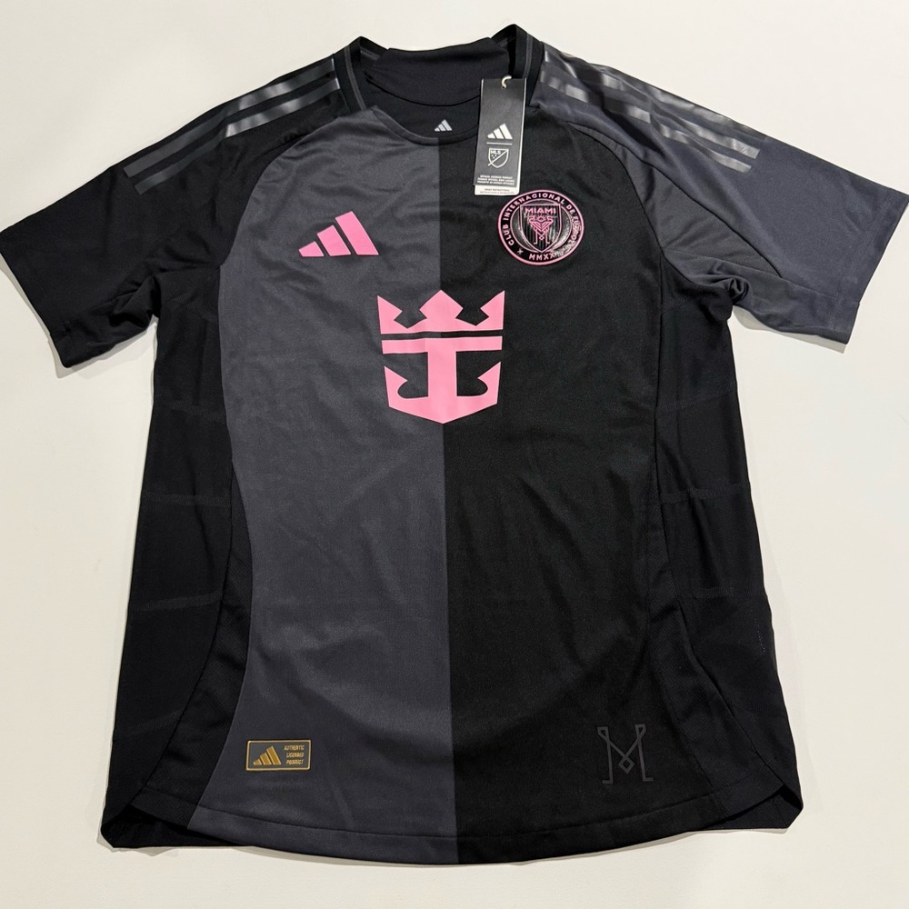 adidas Black and Gray MLS Soccer Messi Jersey with Pink Accents  size M